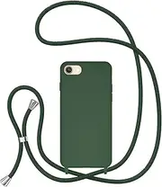 UEEBAI Crossbody Lanyard Phone case for iPhone SE 2022 5G/iPhone 7/iPhone 8/iPhone SE 2020, Silicone Phone Cover with Adjustable Necklace Strap Shockproof Cover Case for iPhone SE3/SE2 - Deep Green