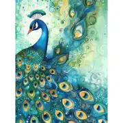 Peacock Bird Modern Concept Folk Art Watercolour Art Canvas Picture Print 18X24