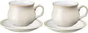 Denby - Linen Cream Tea Cup and Saucer Set of 2-200ml Stoneware Coffee Tea Mug and Saucer Set - Dishwasher Safe, Microwave Safe