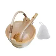 6L Wooden Sauna Bucket and Ladle, Sauna Hat & Liner Handmade Sauna Steaming