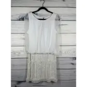 Aidan Mattox Cocktail Sequined Sleeveless Cream Dress Womens Size 10 New