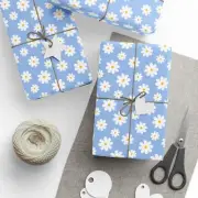 Whimsical Blue Floral Wrapping Paper for Gifts, Birthday, Holidays, DIY