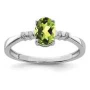 Sterling Silver Rhodium Plated Diamond u0026 Peridot Oval Ring
