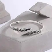Feather Bangle Bracelet 925 Sterling Silver Bangle Adjustable Bangle