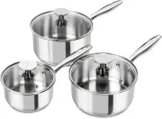 MICHELANGELO Stainless Steel Saucepan Set with Lids 1QT & 2QT & 3QT, Sliver