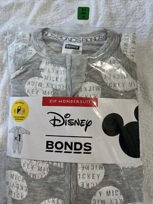 Bonds Disney Size000 0-3 Months Wondersuit Zippy Grey White Mickey Mouse BNWT