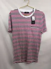 SABA white and burgundy striped tshirt size S (chest 18in)