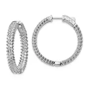 Sterling Silver Shimmer Rhodium-Plated 146 Stone 1.7mm Cz In And Out Round Hinged Hoop Earrings