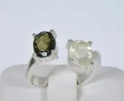 MOLDAVITE and LIBYAN DESERT GLASS beautiful faceted ring - SIZE 7 - TOP