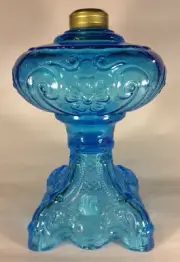 New 9 1/2" Princess Feather Light Blue Oil Kerosene Lamp Font, Victorian Era 500