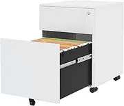 Mobile File Cabinet 2 Drawer Steel Filing Cabinet Under Desk Locking Mobile Document Storage Organiser with Wheels Metal Office Filing Furniture White