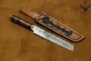14 INCH CUSTOM HANDMADE DAMASCUS BREAD Cutter KNIFE BRASS CLIP WOOD HANDLE US027