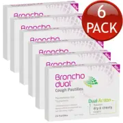 6 x Bronchodual Cough Pastilles Dual Action Relieves Dry Chesty Coughing 20 Pack