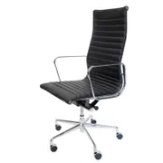 SK Designer Living | Replica Eames High Back Ribbed Leather Executive Desk / Office Chair | Black