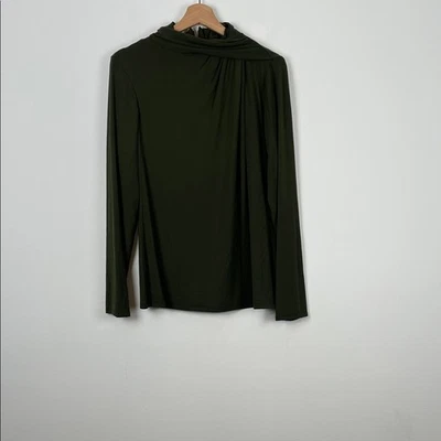 Elie Tahari Carrie Knit Long Sleeve Twist Mock Neck Olive Green Women's L Top