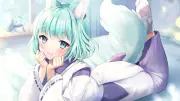 Anime yuga girls tail animal ears short hair cyan Playmat Game Mat Desk