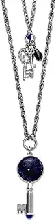 [JewelryWeb] Silver-tone Multi strand Fancy Lobster Closure Sodalite and Blue Crystal Key Pendants Necklace-Strand-Necklace for Women