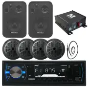 Pyle Bluetooth AUX Radio,Marine Amplifier,Antenna, 6.5 and Box Speaker Set