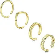 [Briana Williams] 4pcs Toe Ring stainless steel Silver Gold Adjustable Open Rings for Women Girls men kids