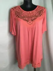 AUTOGRAPH PEACH "LACE NECKLINE" SHORT SLEEVE STRETCH TOP SZ XL/24/26-NEW STOCK