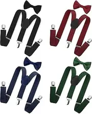 [SATINIOR] 4 Set Boys Suspenders and Bow Tie Set Baby Toddler Kids Adjustable Suspenders Sets for Wedding