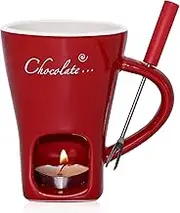 Gwezmxs Ceramic Chocolate Fondue Cup Set with Fork, 200 ml, Red