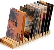 Marsui Greeting Card Display Stand 12 Slot Wooden Card Holder Multi Purpose Rack Tabletop Photo Organizer for Vendor Postcards Post Sticker Bookmark Home Office Decoration(Wood Color)