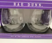 Rae Dunn HIS BOOS HER BOOS Set of 2 Stemless Wine Glasses