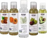 Now New Foods Solutions 5 Pack - Carrier Oil Gift Set: Almond Oil - Grapeseed Oil - Avocado Oil - Apricot Oil - Vegetable Glycerine Oil 100% Natural Moisturizing Massage 4 Oz