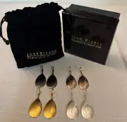 4 Vtg Joan Rivers Silver Rose Gold Gun Metal Teardrop Dangle Lever Back Earrings