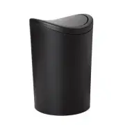 Small Bathroom Trash Can with Lid Modern Matte Black Mini Waste Bin with Swin...