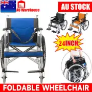24" Folding Wheelchair +Park Brakes Lightweight Soft Mobility Aid Max Load 180kg