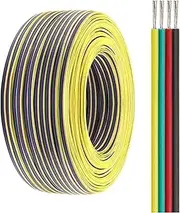 16-30 Gauge 4-core Parallel Cable 30~200FT 30V Tinned Copper Electrical Wire 30~16AWG Flexible PVC Wire 4-pin Yellow Green Red Black LED Light Strip Extension Cable(50ft(16M),30AWG-4P)