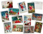 Hill Valley Greetings Retro Santa Post Cards on Luxury Antique Textured...