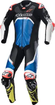 Alpinestars GP Tech 4 One Piece Motorcycle Leather Suit, black-blue-yellow, Size 44 for Men Black Blue Yellow