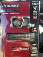 Husky Rechargeable Headlamp 1000 Lumens Dual-Power LED Black Impact Resistant