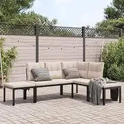 4 Piece Garden Sofa Set with Cushions Black Powder-Coated Steel, Garden Furniture Sets