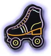 [Space Badges] Retro Roller Skate Enamel Pin Badge, Black with Neon Outline, 25mm x 23.2mm, 2mm Thick, Vintage 80s Skateboard Collectible, Trendy Skate Accessories, Perfect for Backpacks, Jackets, and Hats, 25.0