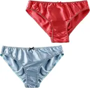 Women's Mulberry Silk Panties Silk Sexy Bikini Silk Briefs Satin Underwear 2pcs - Ya Red-Light blue L