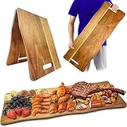Acacia Large Charcuterie Board, Wood Foldable Serving Tray with Handles, 33 x 12 Inch Charcuterie Boards,Cheese Board with Food Meat Party Appetizers