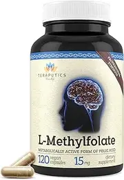 Methyl Folate 15mg (120 Capsules) | Non-GMO, Gluten-Free with Professional Strength Vegan L-Methylfolate | 5-MTHF Supplement for Mood, Homocysteine Methylation w/ No Fillers | Optimized & Activated