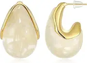 [LYLYMIMI] Retro Earrings Acrylic Teardrop Earrings for Women, Vintage Earrings 14K Gold Plated Resin Chunky Hoop Earrings, Lightweight Hollow Open Drop Hoops Translucent Hypoallergenic Vintage Fashion Jewelry Gifts