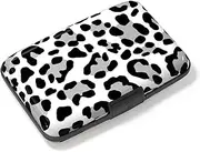 [Atufsuat] Credit Card Holder, Mini Aluminum Card Wallet RFID Blocking Slim Metal Hard Card Case for Women Men, White Leopard, Compact