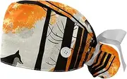 [YTYVAGT] 2-Pc,Gourd-Shaped Working Cap,Fisherman Hat with Buttons and Cotton Sweatband,Forest Full Moon Fox