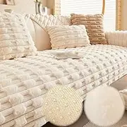 Super Soft Puffy Plush Non-Slip Sofa Cushion Covers, Winter Thick Plush Sofa Cushion, Non-Slip Sofa Throw Couch Cover Washable Furniture Protector (70 * 180cm,Beige)
