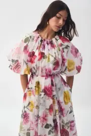 AJE Fleur Midi Dress Floral size 12 AU/UK (8 US) - RRP $595 BNWT Puff Sleeve