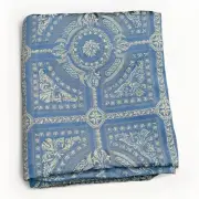 7.5 + Yards Vintage Brocade Silk? Fabric Material Blue Gold 55 " Wide Jacquard