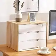 Wooden Desktop Organizer with Lock Rustic 3 Drawer Storage Box for Office Supplies and Accessories