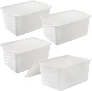 Dicunoy 4 Pack Lidded Storage Bins with Lids, White Stackable