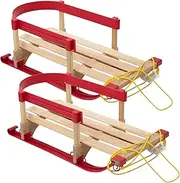 Superio Children Wooden Sled, Snow Sled for Toddlers, Kids Sleigh with Pull Ropes and Cushion, Baby Sled
